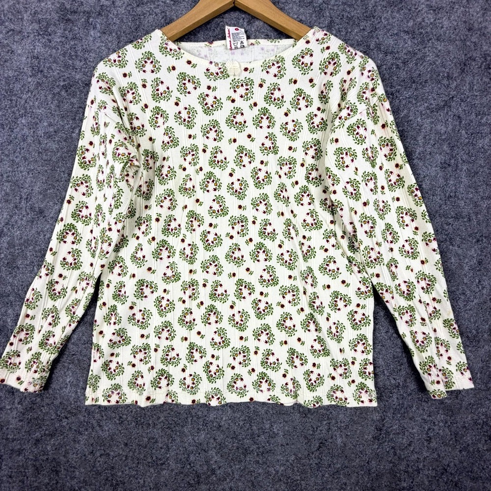 Hanna Andersson Shirt Women Small White Floral Print Cotton Pullover Long Sleeve